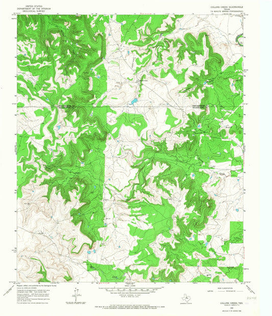 Classic USGS Collins Creek Texas 7.5'x7.5' Topo Map Image