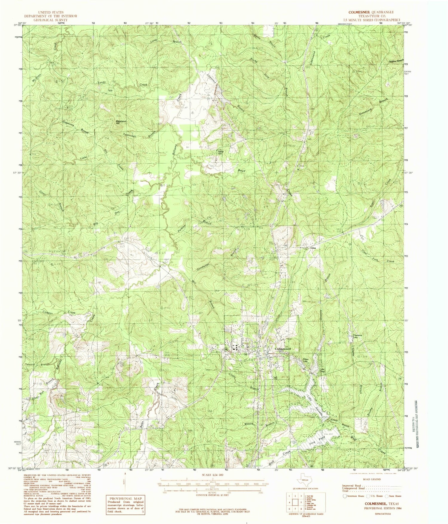 Classic USGS Colmesneil Texas 7.5'x7.5' Topo Map Image