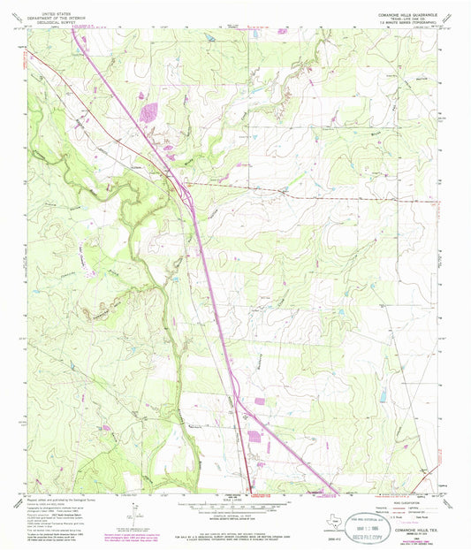 Classic USGS Comanche Hills Texas 7.5'x7.5' Topo Map Image