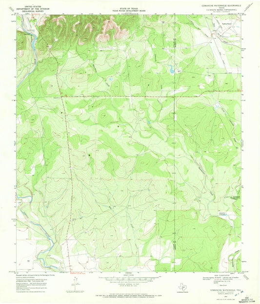 Classic USGS Comanche Waterhole Texas 7.5'x7.5' Topo Map Image