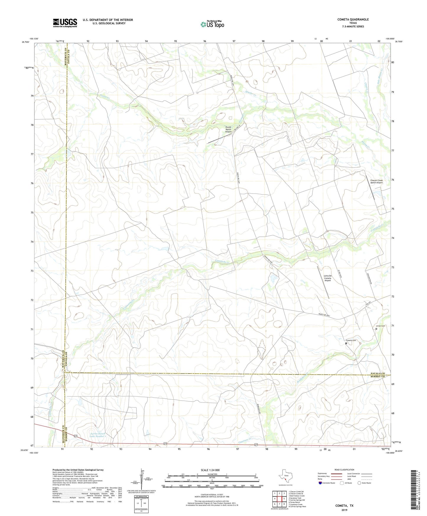Cometa Texas US Topo Map Image