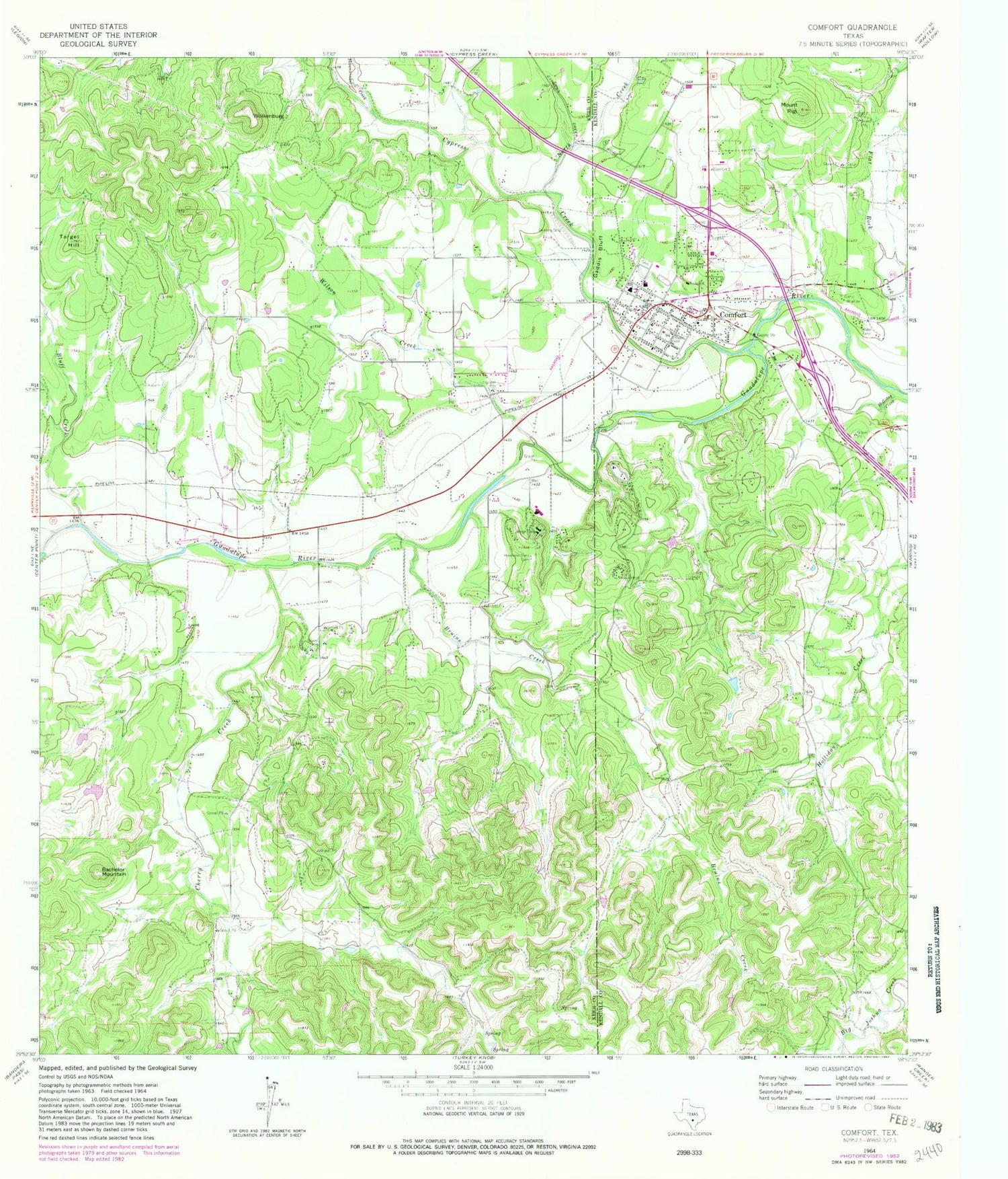 Classic USGS Comfort Texas 7.5'x7.5' Topo Map Image