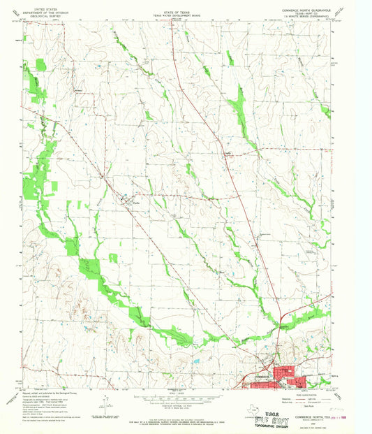 Classic USGS Commerce North Texas 7.5'x7.5' Topo Map Image