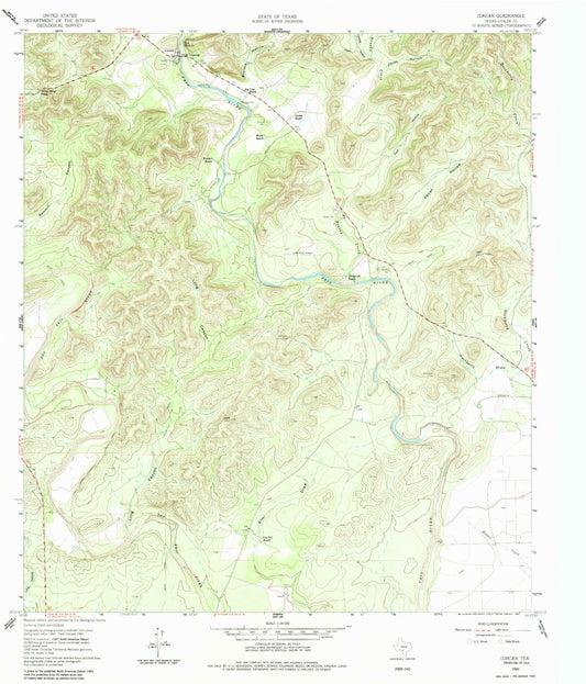 Classic USGS Concan Texas 7.5'x7.5' Topo Map Image