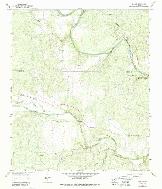 Classic USGS Concho Texas 7.5'x7.5' Topo Map Image
