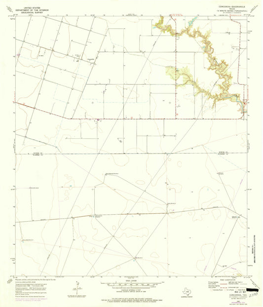 Classic USGS Concordia Texas 7.5'x7.5' Topo Map Image