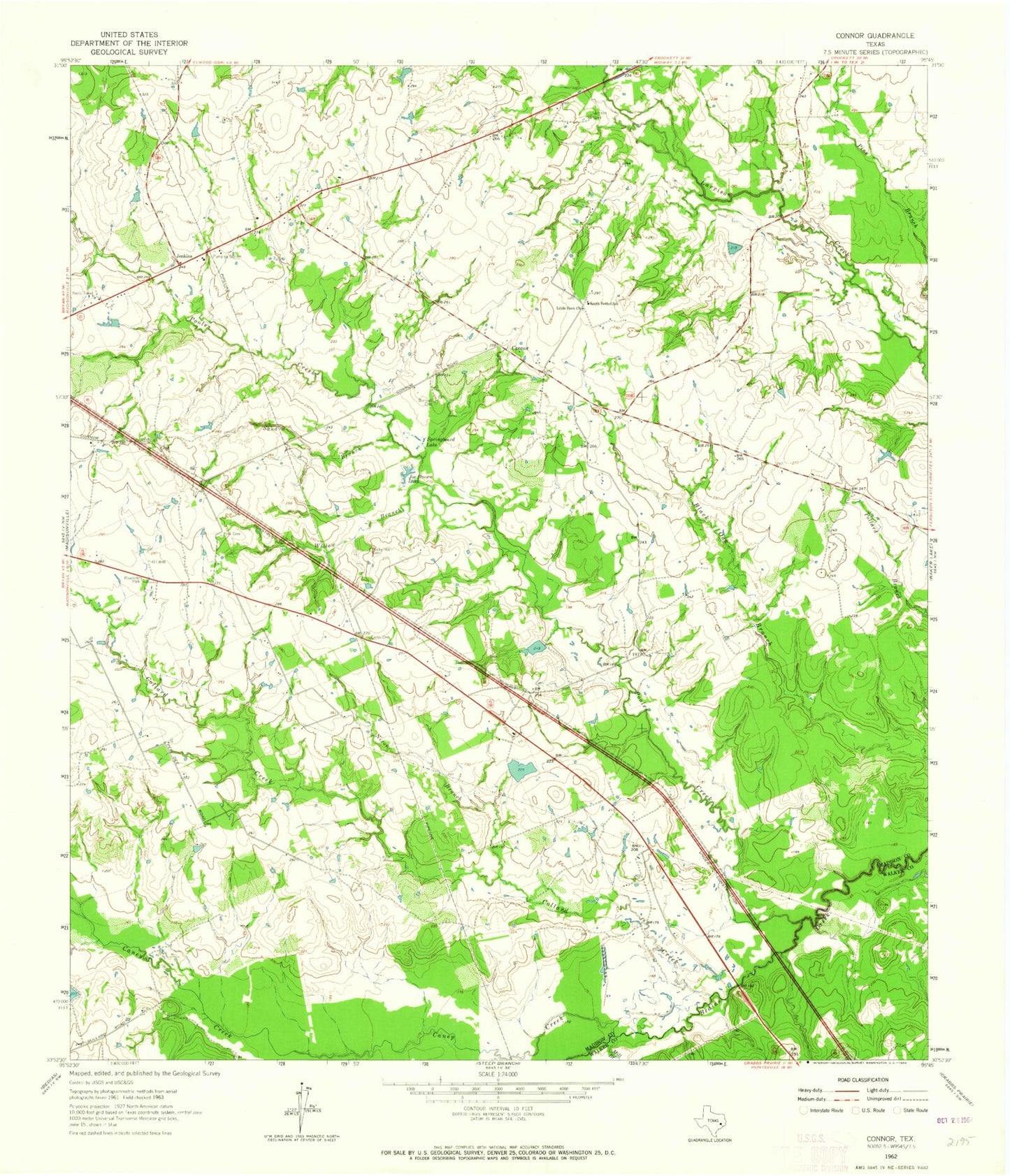 Classic USGS Connor Texas 7.5'x7.5' Topo Map Image