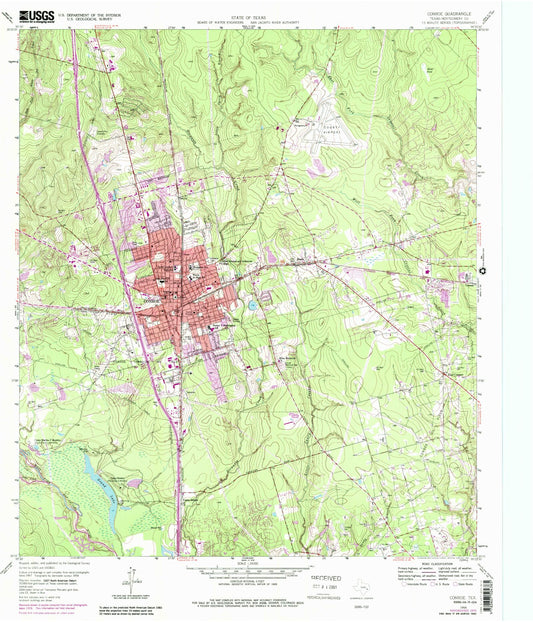 Classic USGS Conroe Texas 7.5'x7.5' Topo Map Image