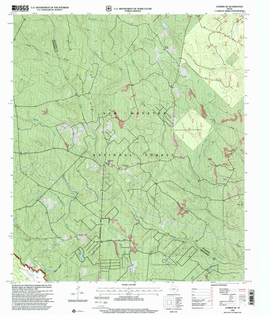 Classic USGS Conroe NE Texas 7.5'x7.5' Topo Map Image