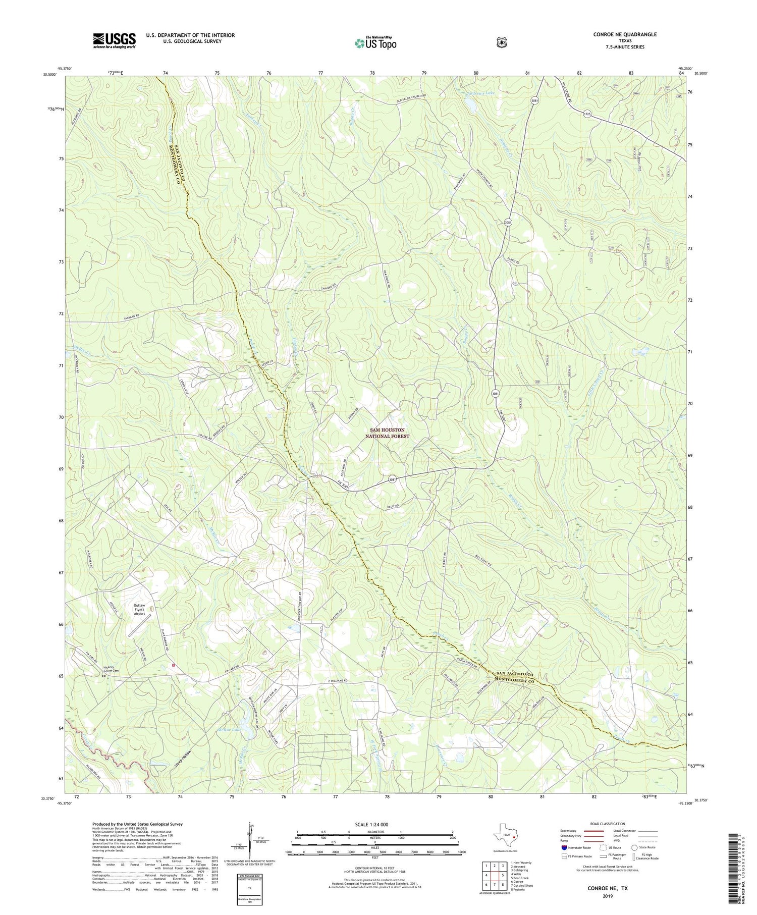 Conroe NE Texas US Topo Map Image