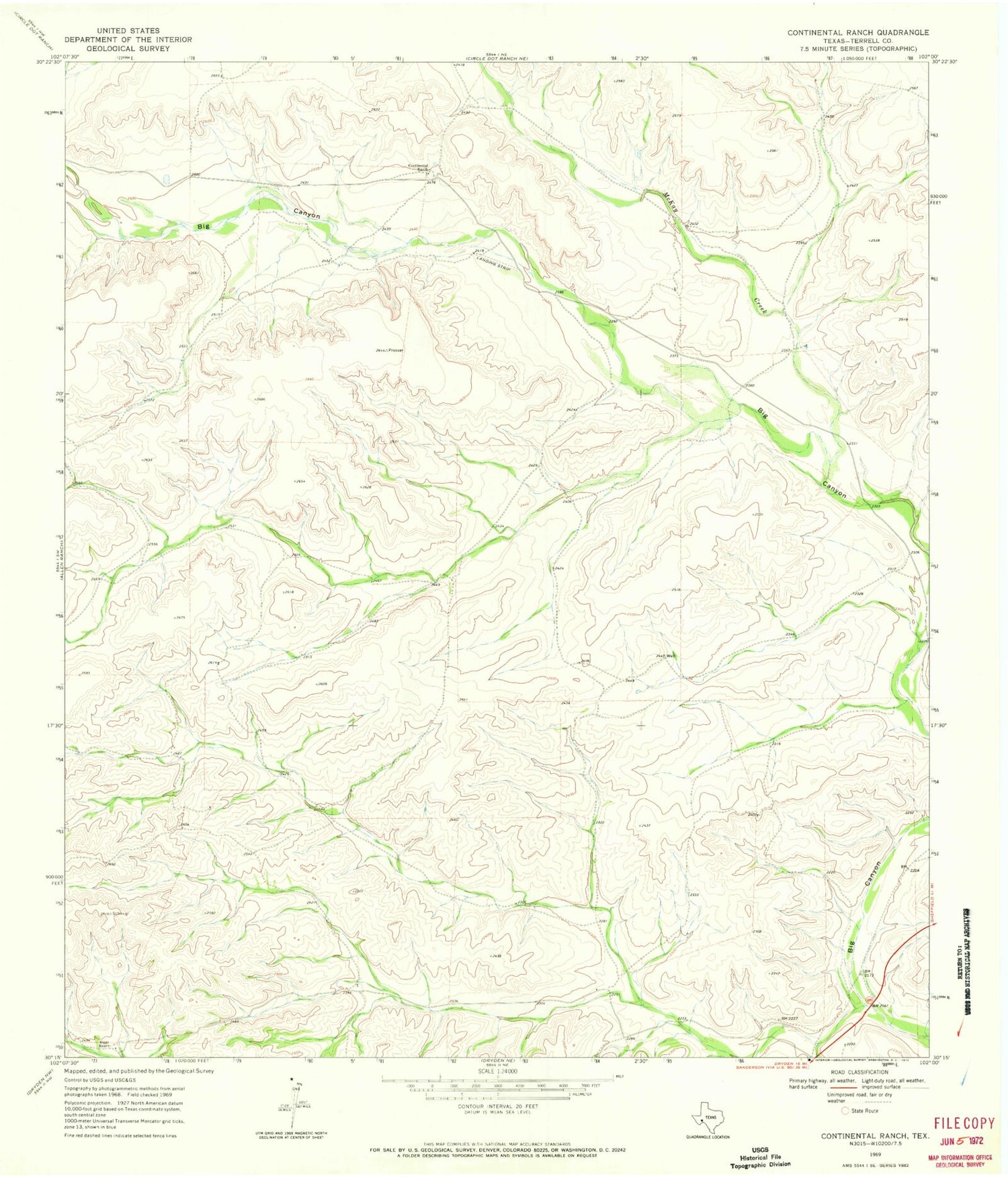 Classic USGS Continental Ranch Texas 7.5'x7.5' Topo Map Image