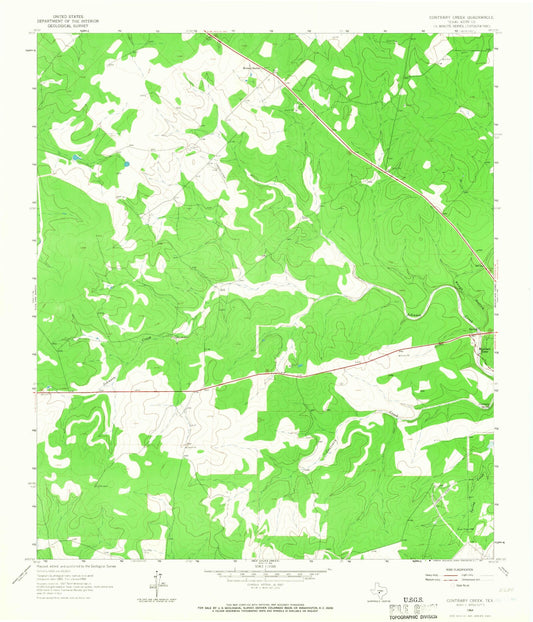 Classic USGS Contrary Creek Texas 7.5'x7.5' Topo Map Image