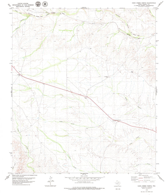 Classic USGS Cook Creek North Texas 7.5'x7.5' Topo Map Image