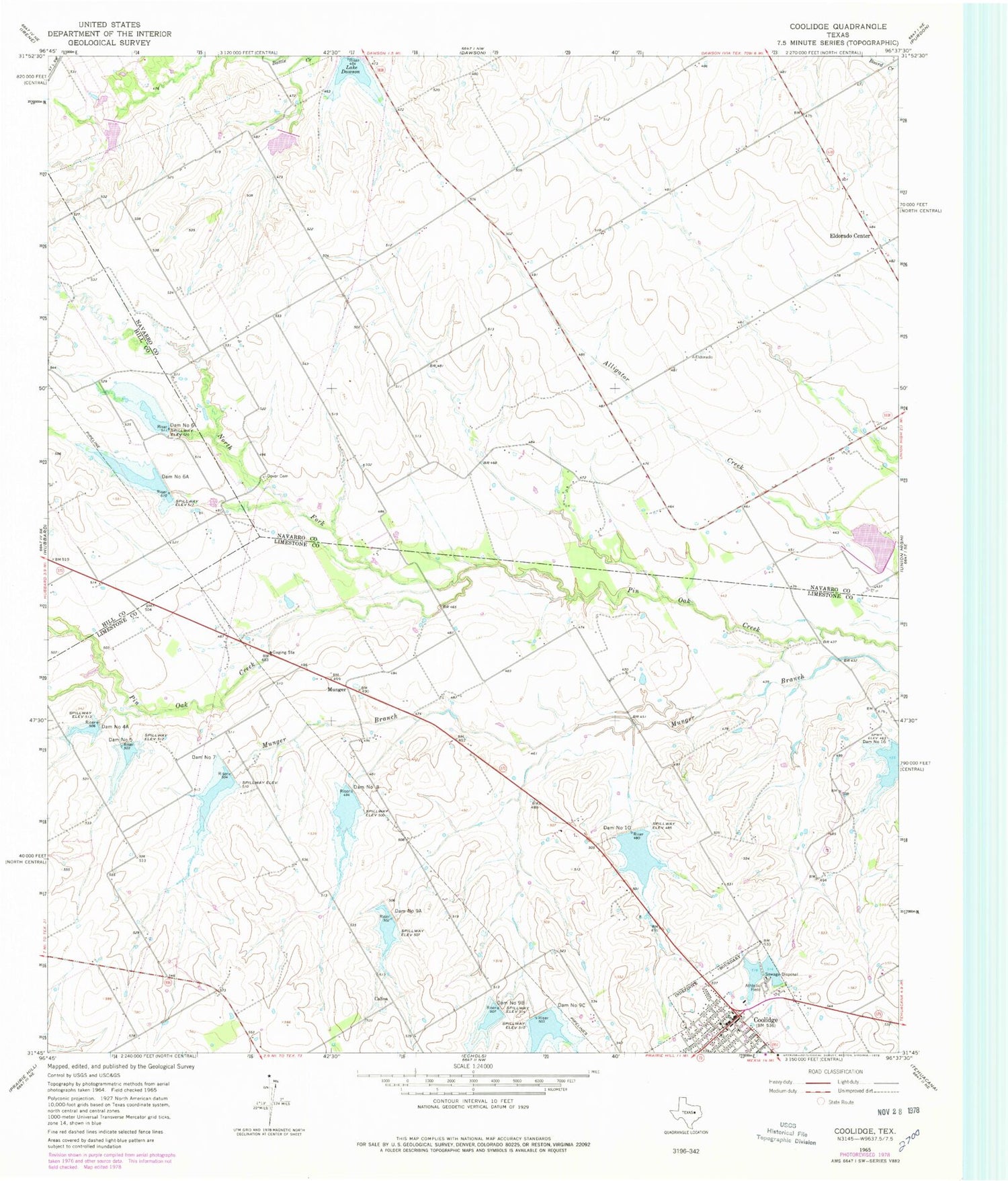 Classic USGS Coolidge Texas 7.5'x7.5' Topo Map Image