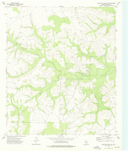 Classic USGS Coon Dive Draw NW Texas 7.5'x7.5' Topo Map Image