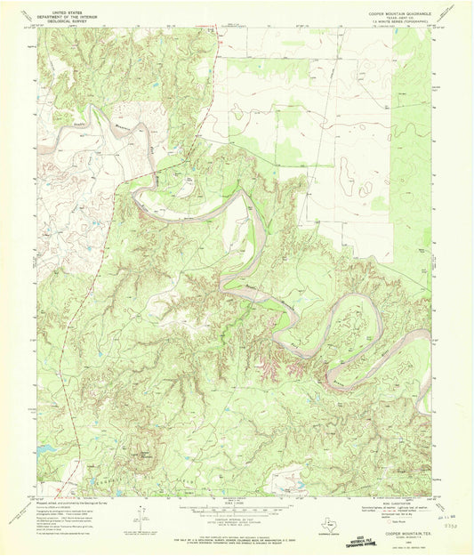 Classic USGS Cooper Mountain Texas 7.5'x7.5' Topo Map Image
