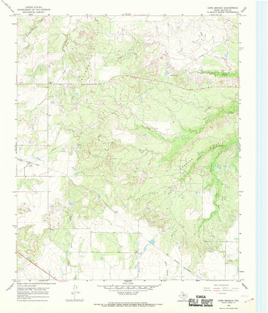 Classic USGS Cope Branch Texas 7.5'x7.5' Topo Map Image