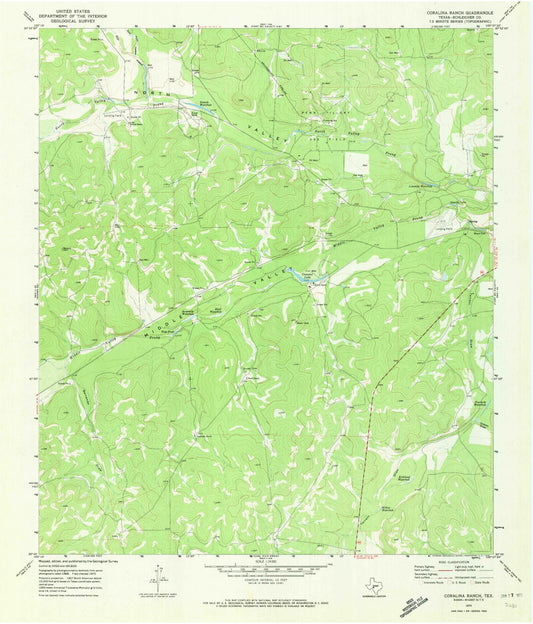 Classic USGS Coralina Ranch Texas 7.5'x7.5' Topo Map Image