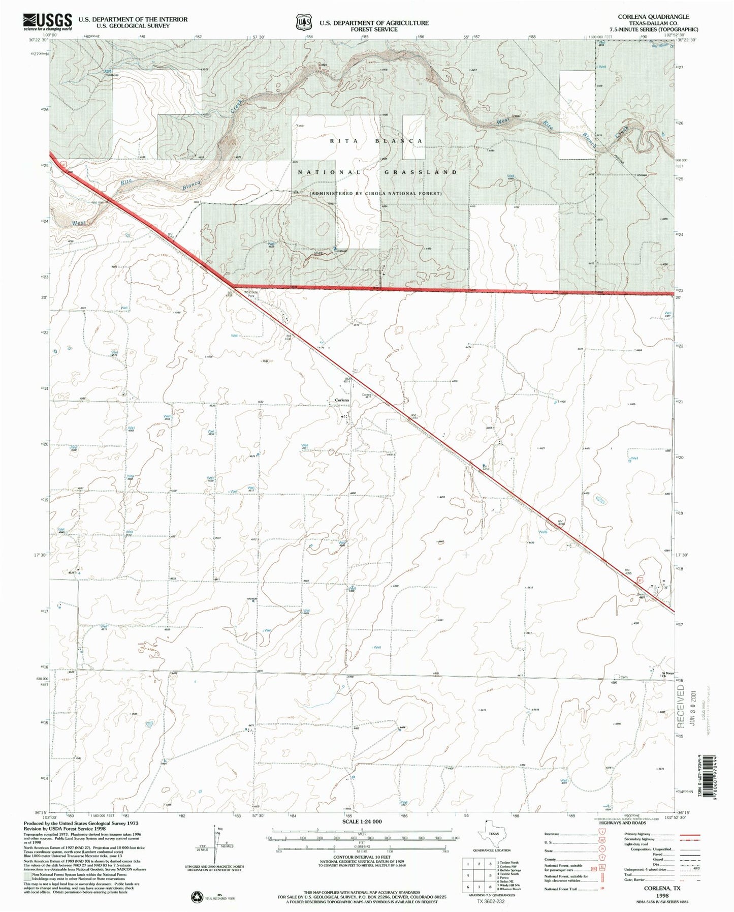 Classic USGS Corlena Texas 7.5'x7.5' Topo Map Image