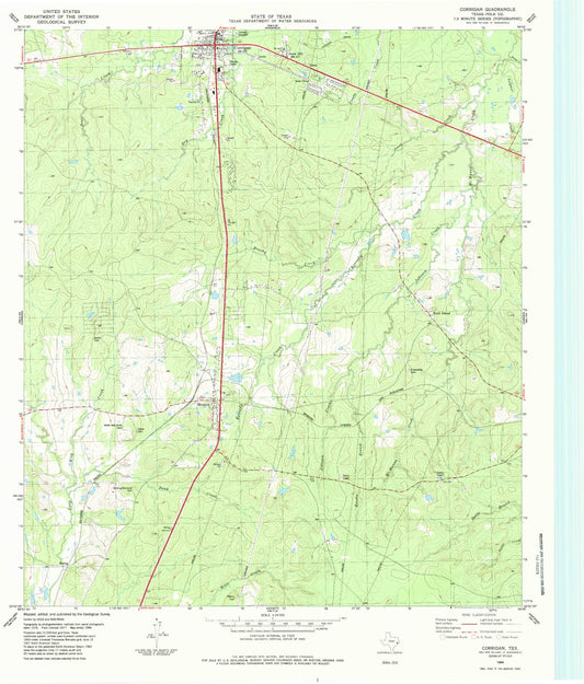 Classic USGS Corrigan Texas 7.5'x7.5' Topo Map Image