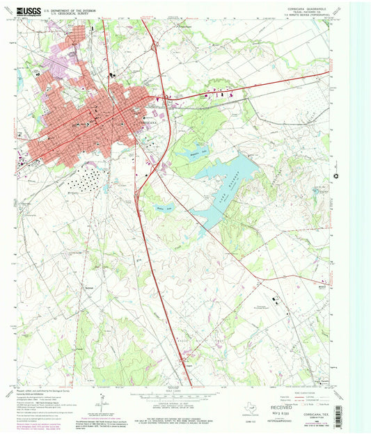 Classic USGS Corsicana Texas 7.5'x7.5' Topo Map Image