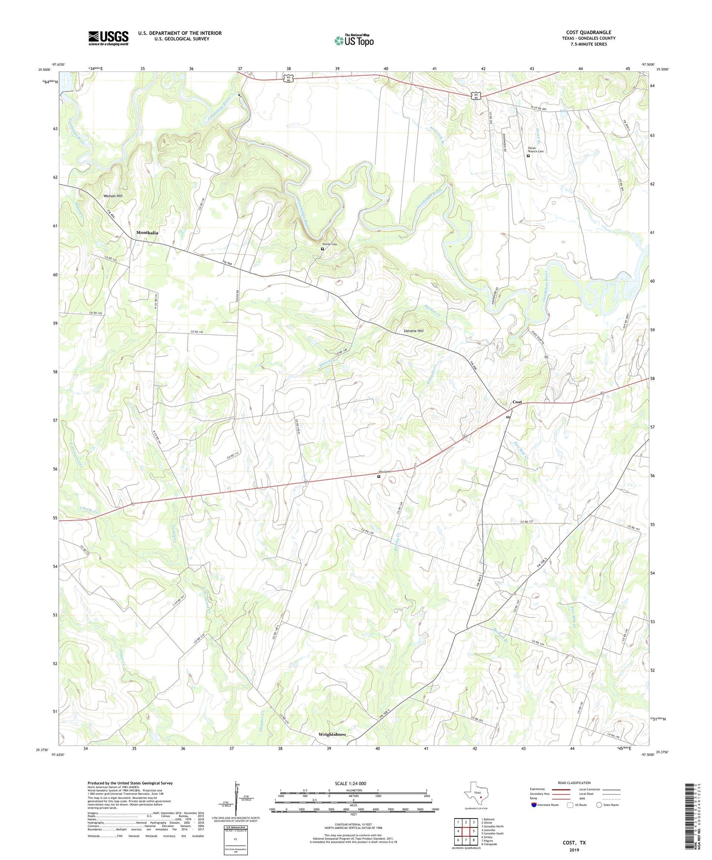 Cost Texas US Topo Map Image