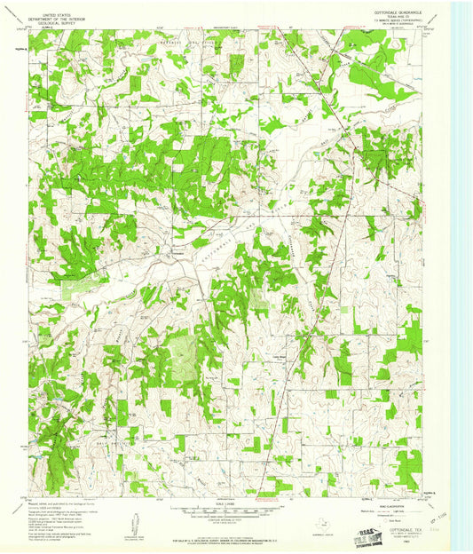 Classic USGS Cottondale Texas 7.5'x7.5' Topo Map Image