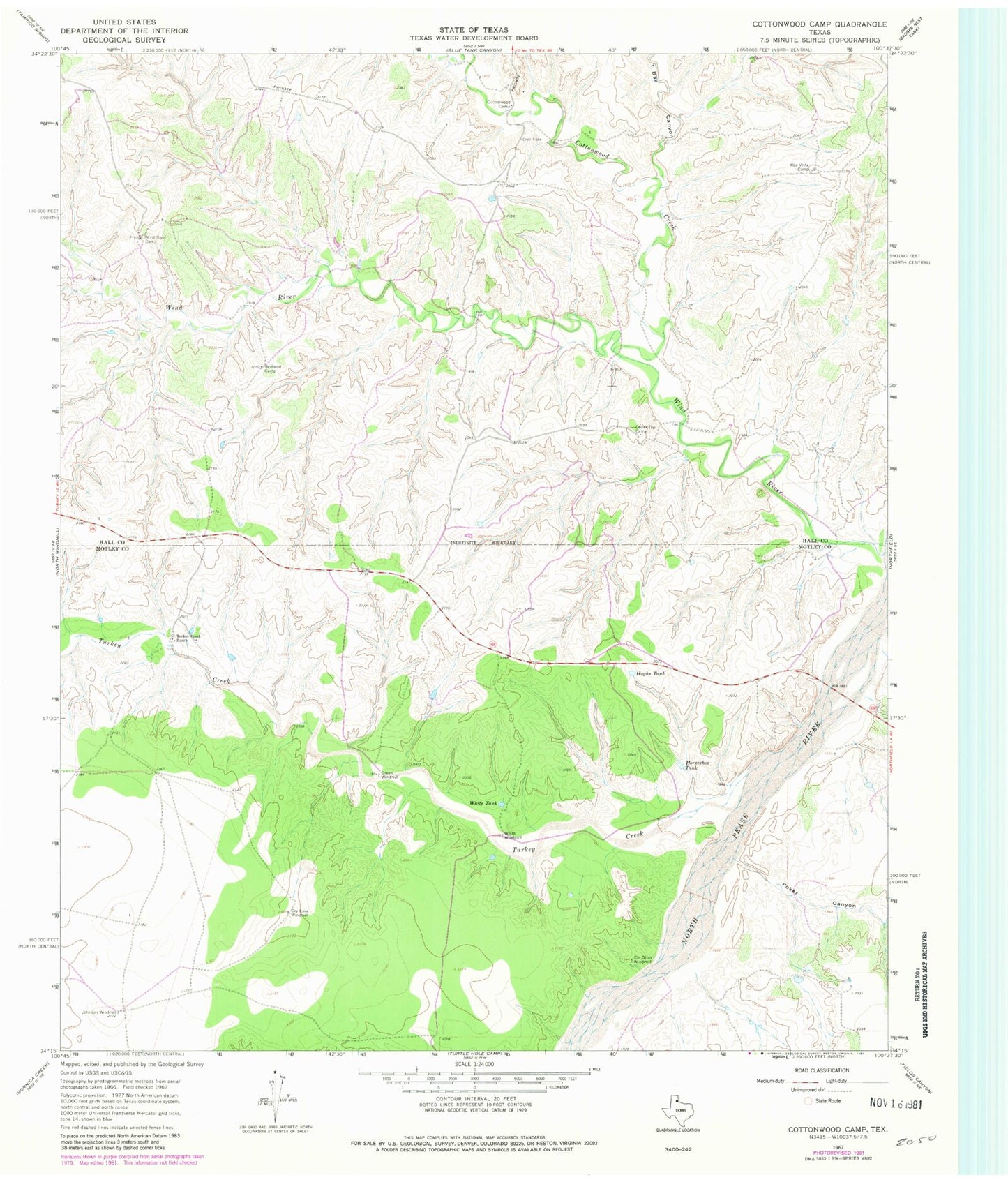 Classic USGS Cottonwood Camp Texas 7.5'x7.5' Topo Map Image