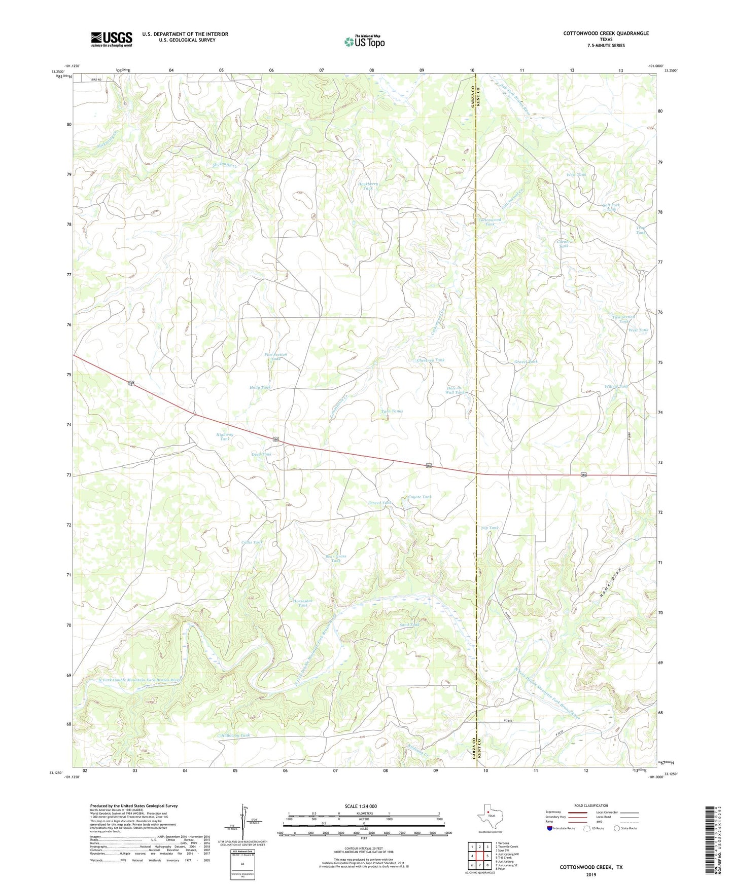 Cottonwood Creek Texas US Topo Map Image