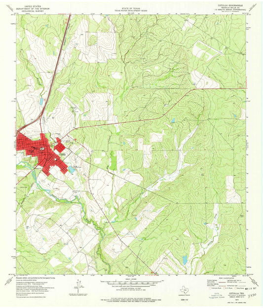 Classic USGS Cotulla Texas 7.5'x7.5' Topo Map Image