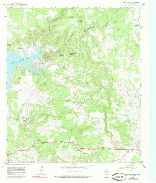 Classic USGS Council Creek Texas 7.5'x7.5' Topo Map Image