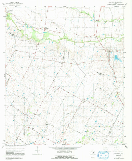 Classic USGS Coupland Texas 7.5'x7.5' Topo Map Image