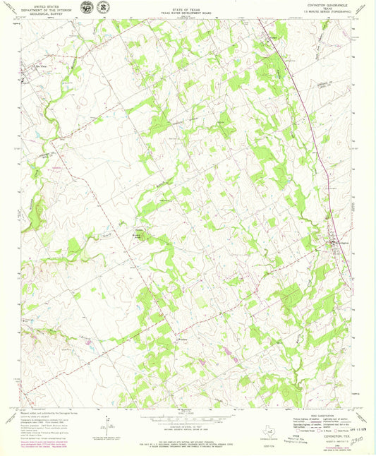 Classic USGS Covington Texas 7.5'x7.5' Topo Map Image