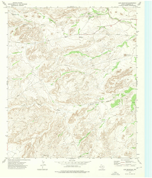 Classic USGS Cow Mountain Texas 7.5'x7.5' Topo Map Image