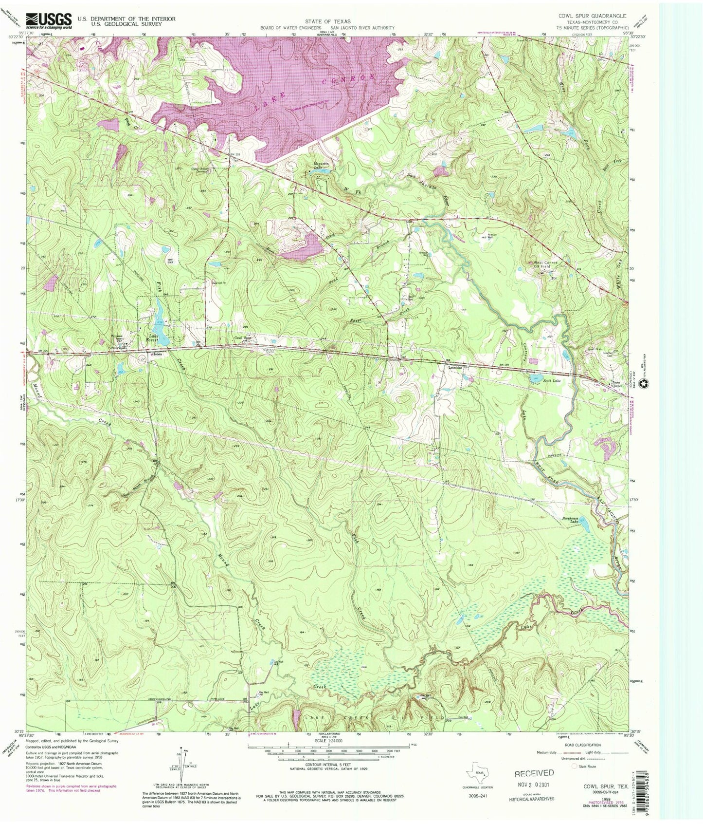 Classic USGS Cowl Spur Texas 7.5'x7.5' Topo Map Image