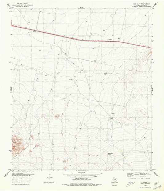 Classic USGS Cox Draw Texas 7.5'x7.5' Topo Map Image
