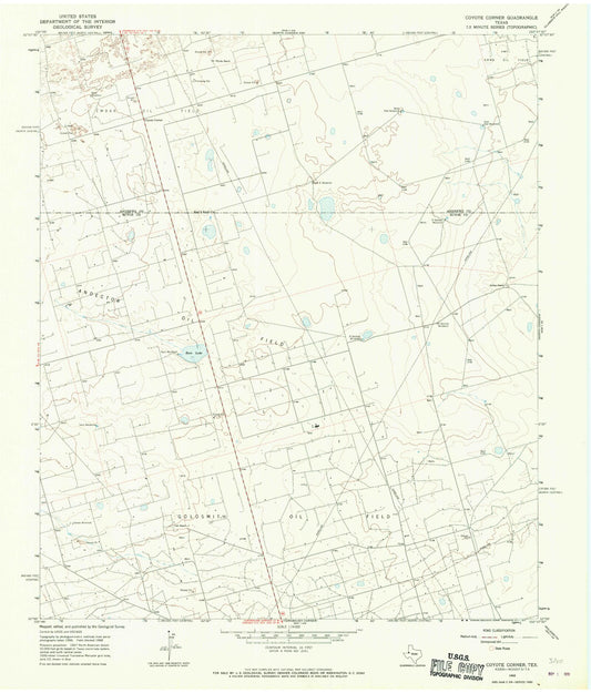 Classic USGS Coyote Corner Texas 7.5'x7.5' Topo Map Image