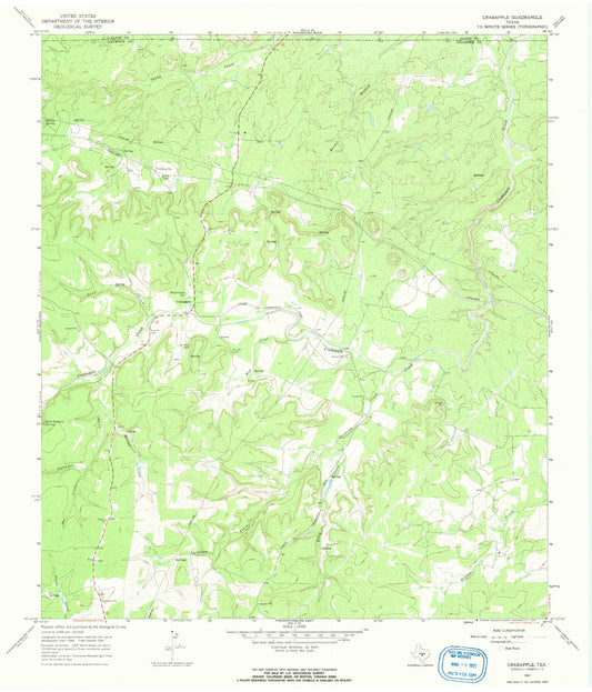 Classic USGS Crabapple Texas 7.5'x7.5' Topo Map Image