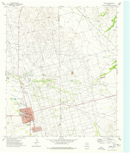 Classic USGS Crane Texas 7.5'x7.5' Topo Map Image