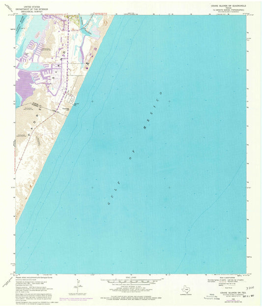 Classic USGS Crane Islands SW Texas 7.5'x7.5' Topo Map Image