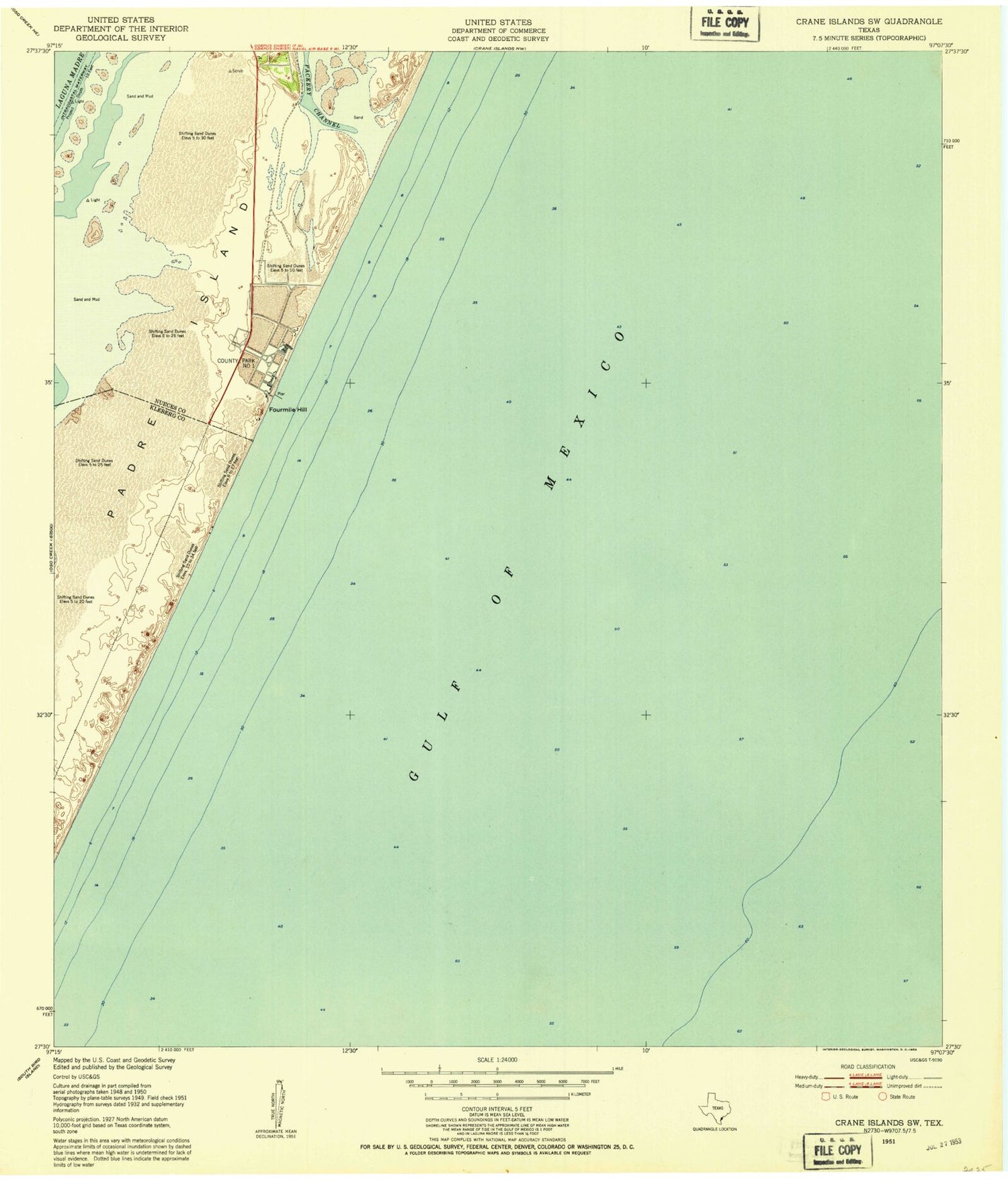 Classic USGS Crane Islands SW Texas 7.5'x7.5' Topo Map Image
