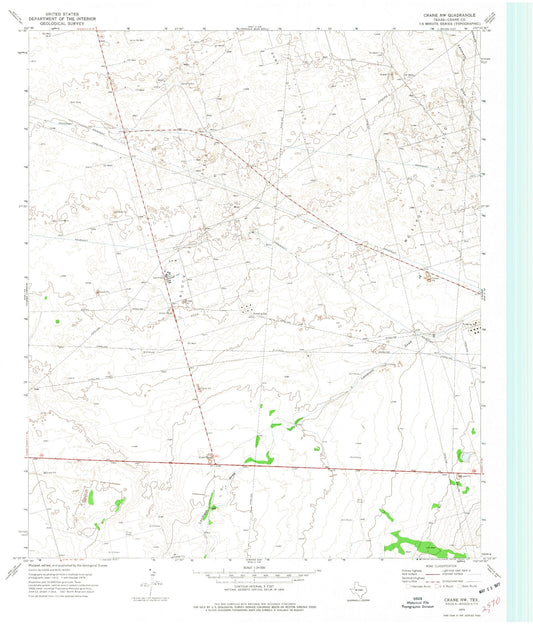 Classic USGS Crane NW Texas 7.5'x7.5' Topo Map Image