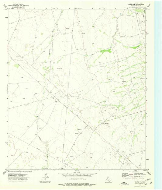 Classic USGS Crane SW Texas 7.5'x7.5' Topo Map Image
