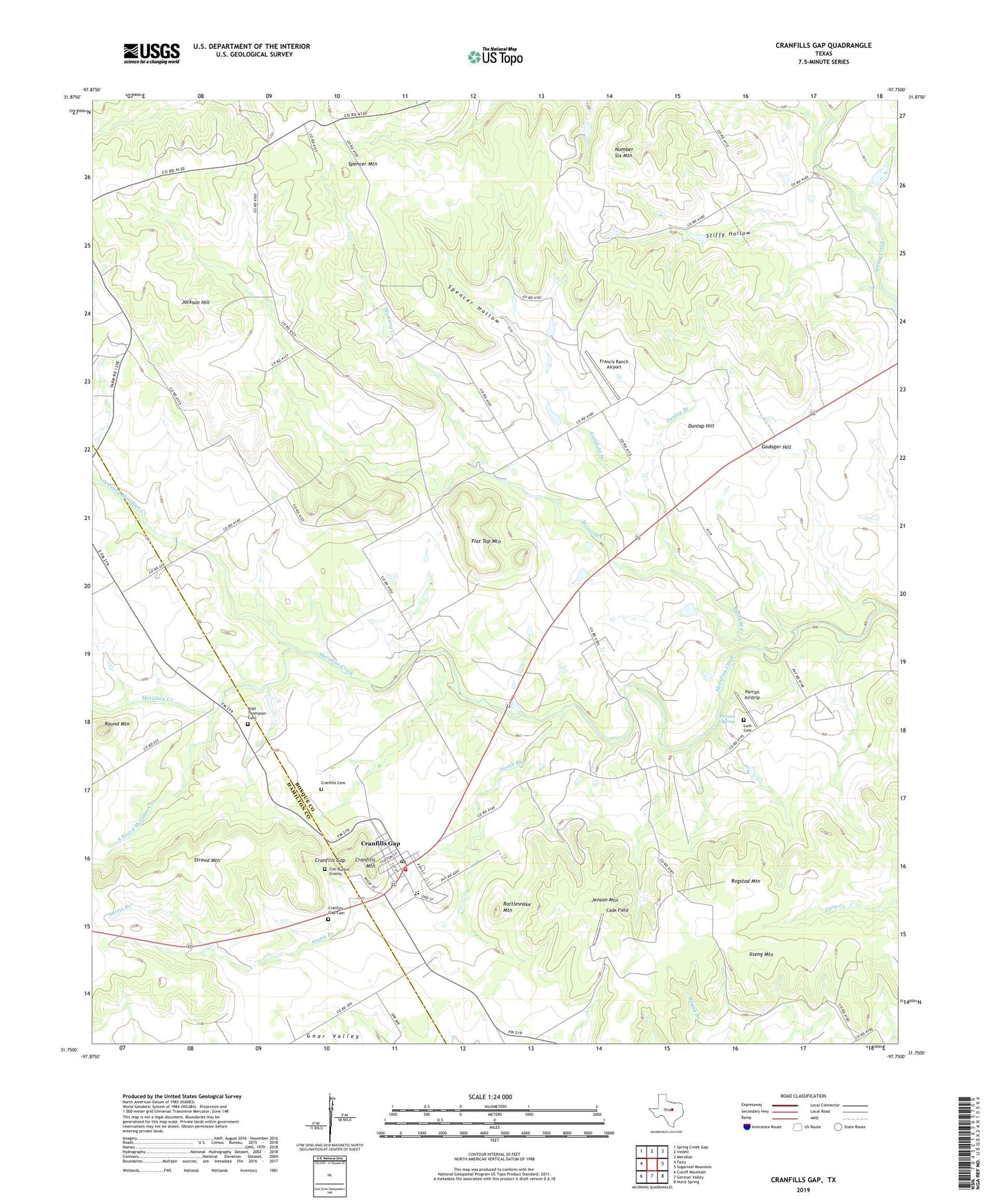 Cranfills Gap Texas US Topo Map Image