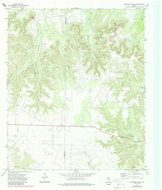 Classic USGS Crawford Slide Texas 7.5'x7.5' Topo Map Image