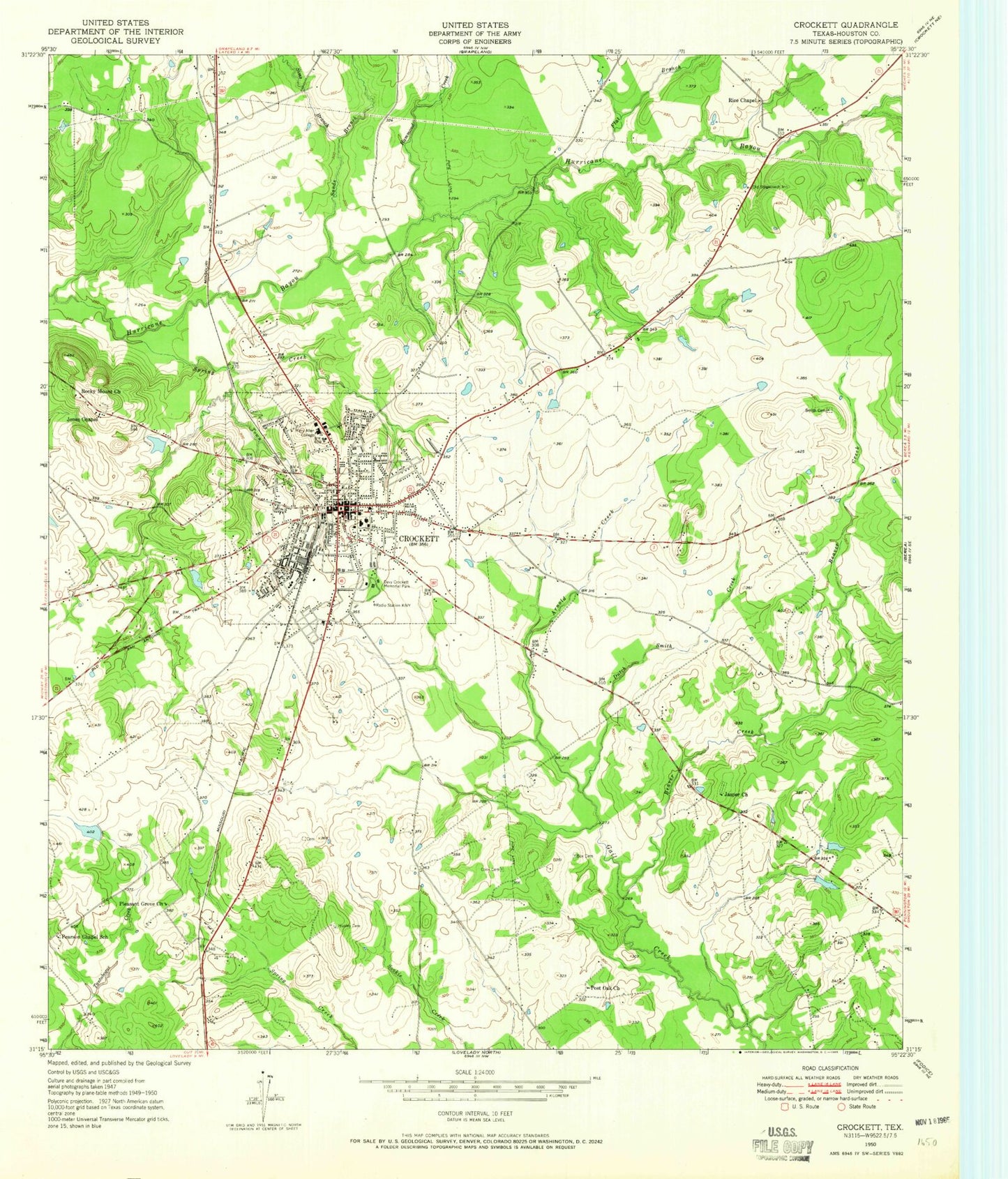 Classic USGS Crockett Texas 7.5'x7.5' Topo Map Image