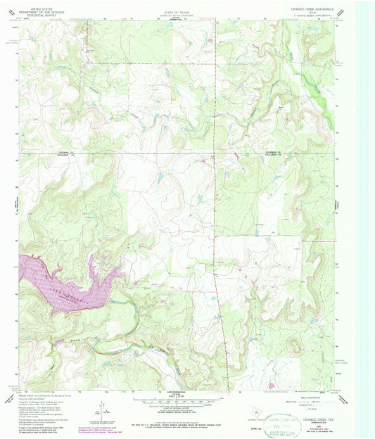 Classic USGS Crooked Creek Texas 7.5'x7.5' Topo Map Image