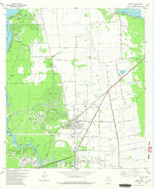 Classic USGS Crosby Texas 7.5'x7.5' Topo Map Image