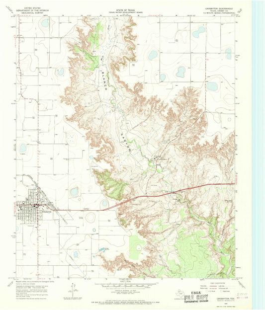 Classic USGS Crosbyton Texas 7.5'x7.5' Topo Map Image