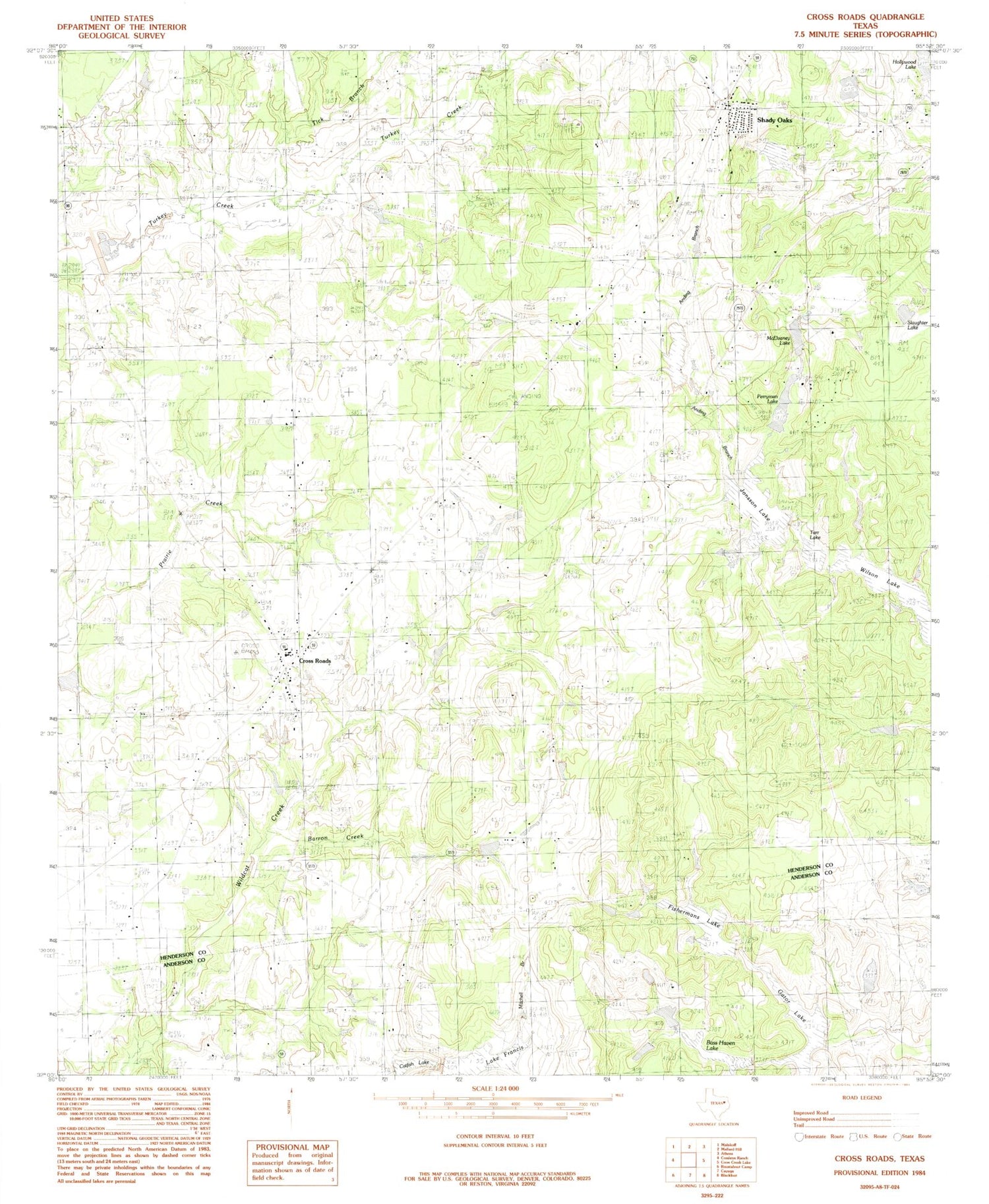Classic USGS Cross Roads Texas 7.5'x7.5' Topo Map Image
